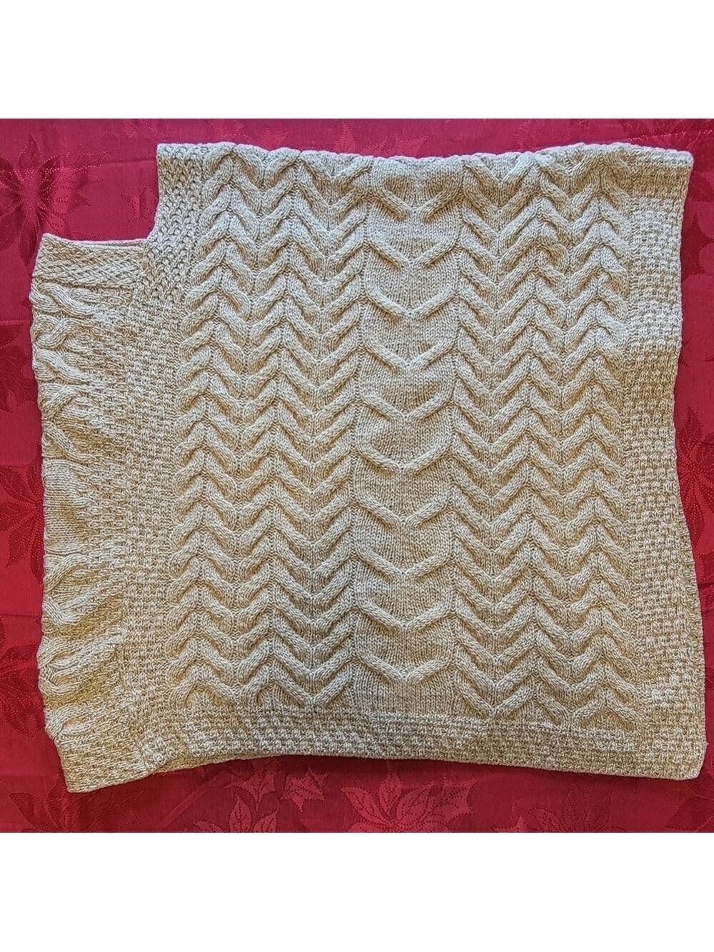 Kilronan Knitwear Womens Poncho Sweater M/L Beige Merino Wool Fisherman Ireland